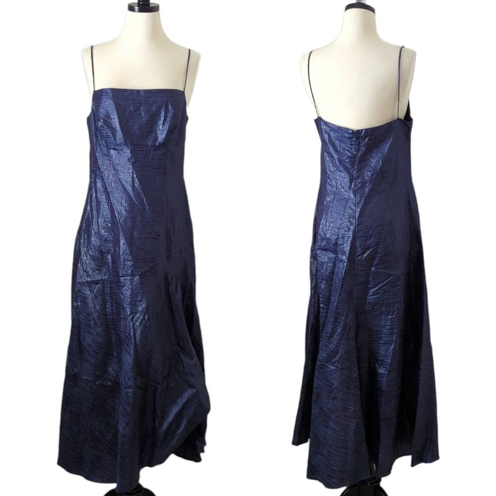 VTG Gai Mattiolo Couture Womens 90s Blue Shiny Slip Dress‎ Linen Italy Size 12